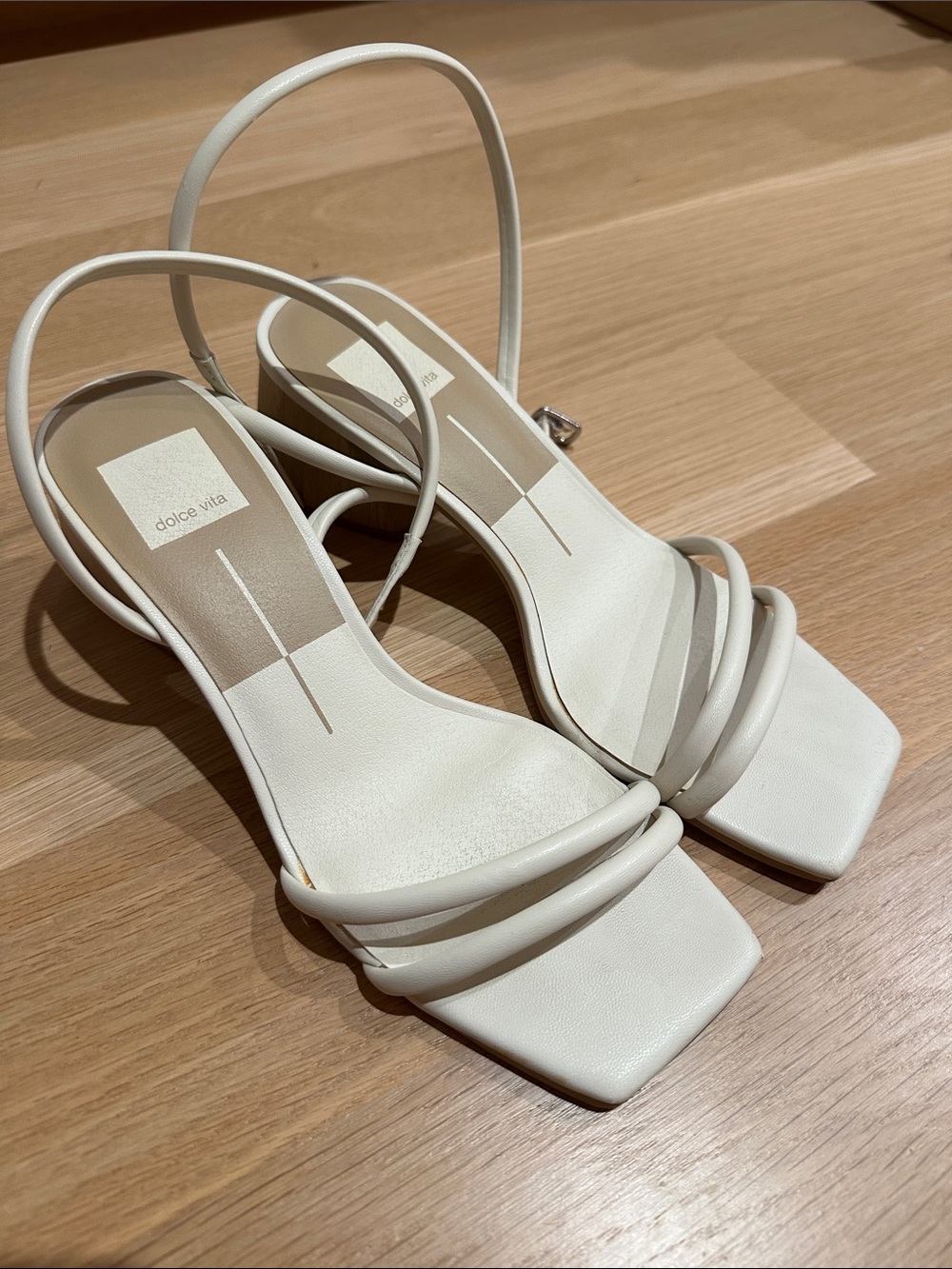 Dolce Vita Off-White Strappy Square-Toe Slingback Heels